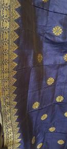 Songket Dark Blue With Gold Floral Motifs And Bord