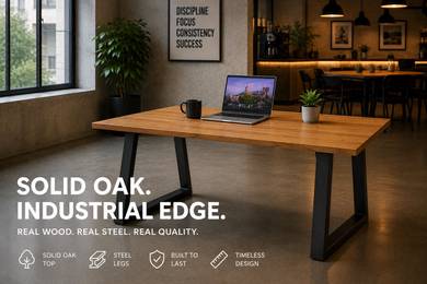 KARLSBY -Oak Industrial Office Desk / Cafe Table