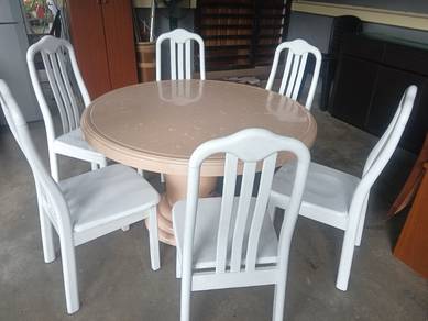 set meja makan + 6kerusi kayu solid