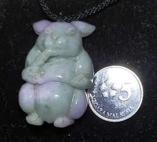 Rare 2 Colours Green Purple Rabbit Jade Pendant