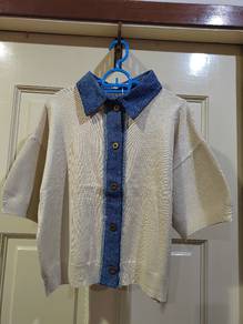 denim collar knit top