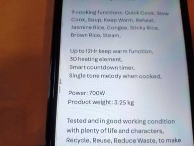 Electrolux Rice Cooker ERC6503w 1.2L