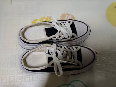 Black & White Canvas Backless Shoes Size 39