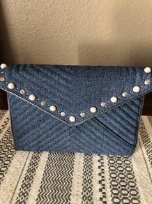 Rebecca Minkoff Pearly Envelope Blue Denim Clutch