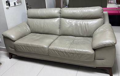 Rozel Full Bovine Leather Light Grey Sofa Set