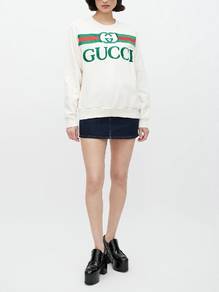 Gucci Cream Web Print Logo Oversized Sweatshirt
