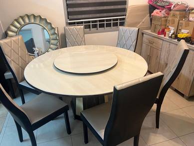 Round marble dining table with 6 chairs