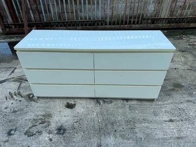 (IKEA) Glass Top Chest of 6 Drawer Cabinet Laci
