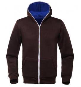 A0343 DARK BROWN HOODIE COLOURFUL ZiPPER SWEATER