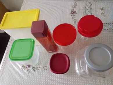 Plastic and glass containers. 