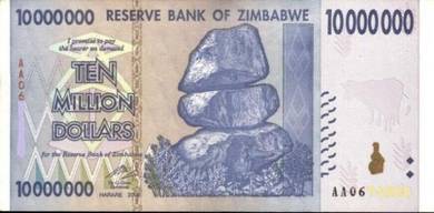 Zimbabwe 10 million Dollars 2008  unc