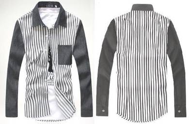 0524 Grey Vertical Stripe Long-Sleeved Shirt