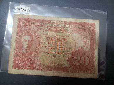 Malaya BOC of currency 20 cents KGVI 1941  - C