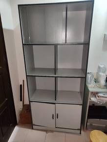 cermin cabinet storage wood papan kayu bookshelf 
