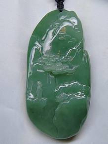 Ice Green Type A Jadeite Jade Landscapes Pendant