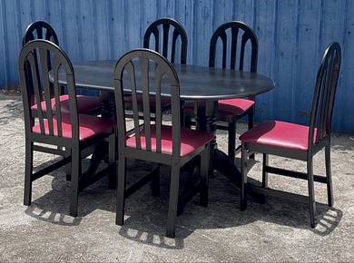 Wooden Dining Table + 6 Chairs / Meja Makan Set