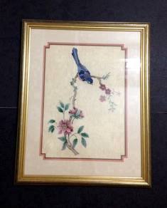 Vintage Fine Cross-Stitch Framed Picture - Bird