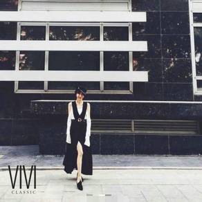 Black white cut out slit Long sleeve Maxi Dress