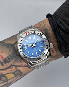 Custom Seiko Mod 42mm Steel Blue Birch MM200