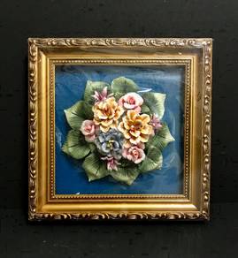 Vintage Porcelain Flowers in Gold Coloured Frame