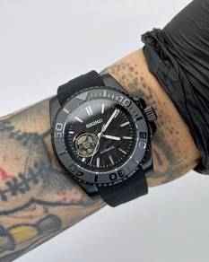 Custom Seiko Mod 40mm Full black Open-Heart Yachtm
