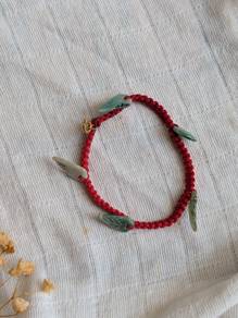 Vintage 5 Jade Leaves Red Cord Bracelet