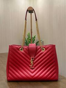 YSL Monogram Tote Bag In Red Grained Leather