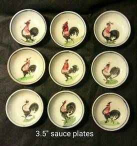 Authentic, hand painted rooster sauce dish