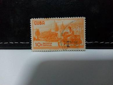 1958 Cuba Stamp Postman Motorcycle Building
