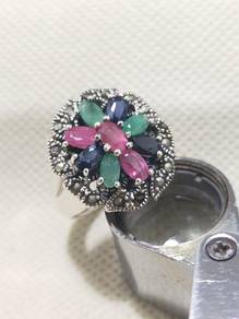 Multi colour gemstones silver ring 11.98g