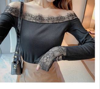 Black lace elegant off shoulder top