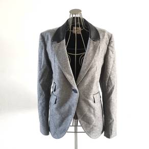 TOD'S Leather Collar Wool Grey Blazer