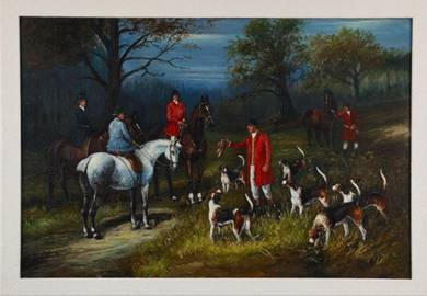 Fox Hunting Scene - Framed Oil Painting