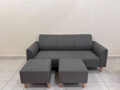 3 seater Dark grey fabric sofa set with 2 stools