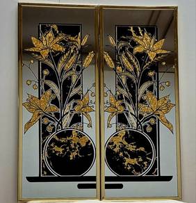 Vintage Gold Lily Etched Mirror Panels (Set of 2)