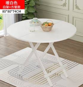 80x80x74cm White Round Folding Table Meja Lipat