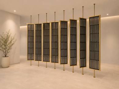 Designer metal divider, rotatable partition