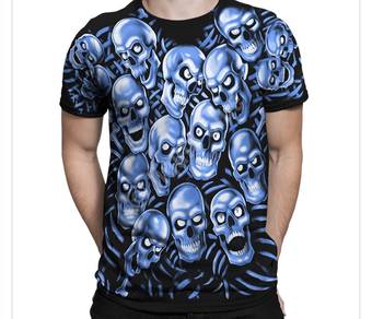 Skull Pile Blue Black T-Shirt 