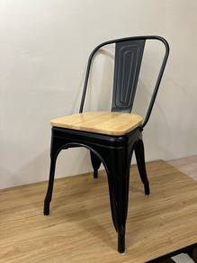 Heavy Metal Chair With Wooden Seat Matte Black