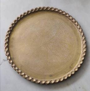 3501 Antique brass tray round tembaga