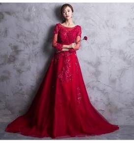 Red long sleeve wedding prom evening gown RBP1105