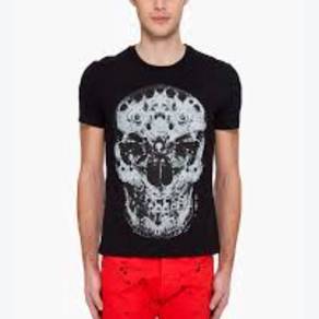 Alexander McQueen Black Cotton Moth Printed Skull