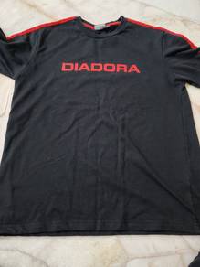 Diadora Black T-shirt with Red Stripes