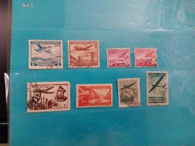 Set of 8 aircraft, air mail stamps, 1940/60