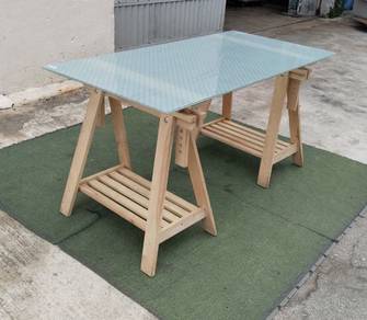 YD17AN Meja Kaca Glass Table IKEA MITTBACK Trestle
