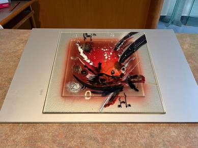Fusion Abstract Glass Art with Silver Wood Frame