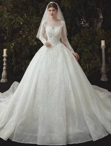 Cream long sleeve wedding bridal dress gown RB1864