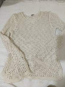 Trendy Y2K Crochet Knit Mesh Top – Cream/Beige 
