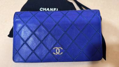 Chanel Quilted Blue Leather Long Wallet