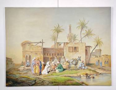 Reproduction Vintage Oil Painting - Village Scene